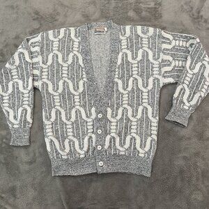 Vintage London Fog Grandpa Sweater Cardigan Men's LARGE Gray White